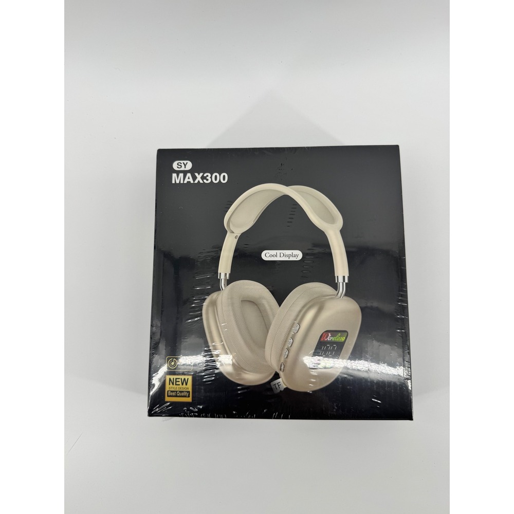SY MAX300 Wireless Headset Bluetooth 5.4 Over Ear Headphones Beige Cool Display